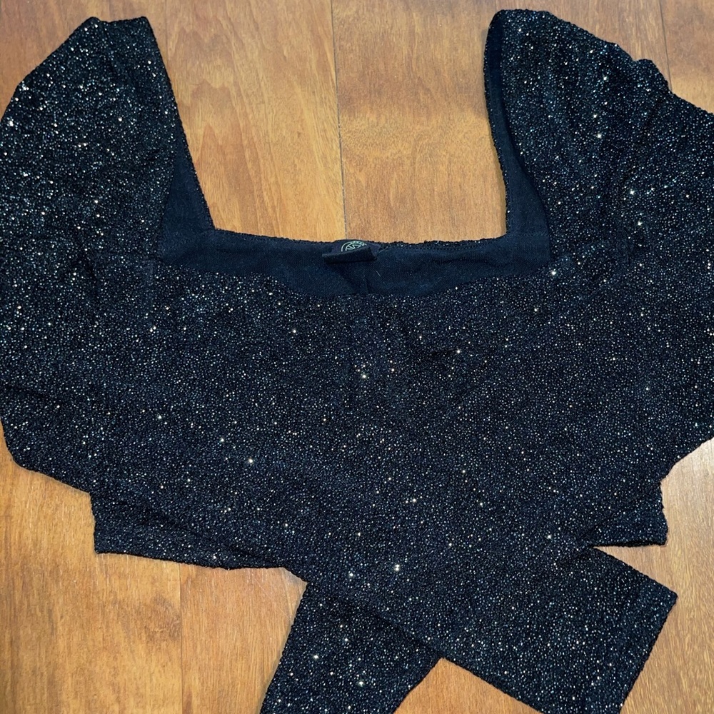 UO London Sparkly Black Crop Top